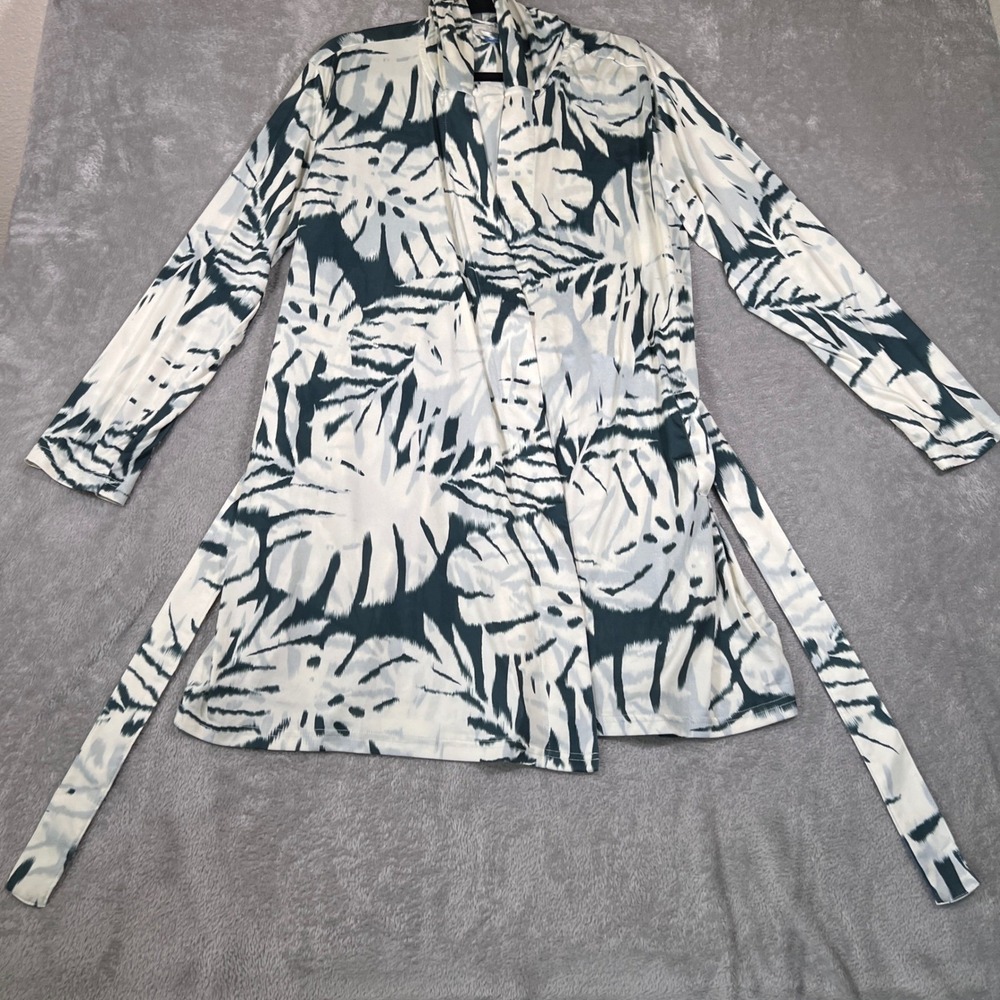 Rip Skirt Duster Cardigan Womens M/L Green Tie Waist‎ Monstera Cover Up Hawaii